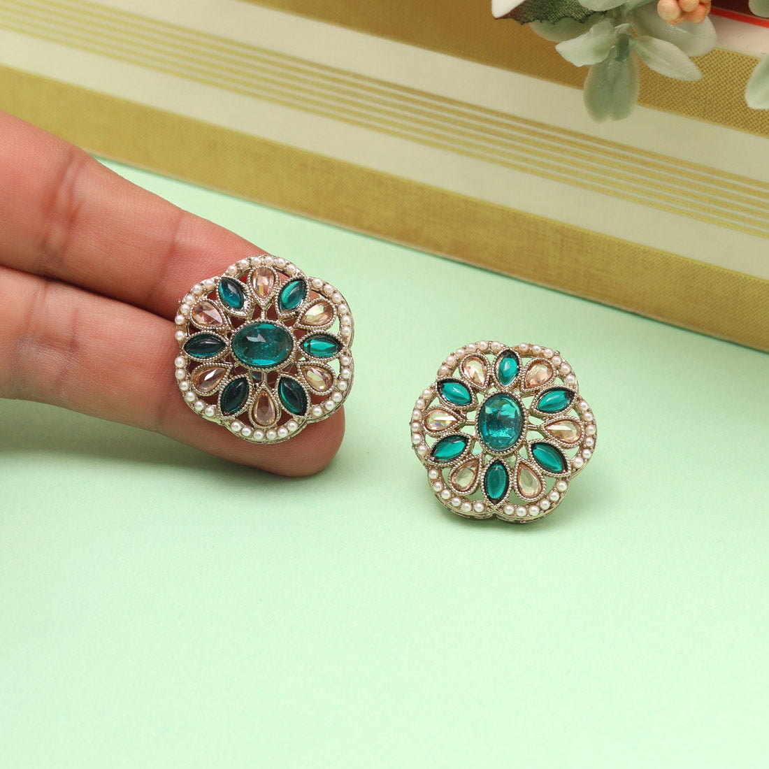 Zesty Pista Green Color Tops Stud Earrings