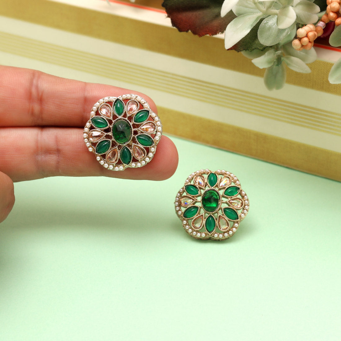 Zesty Pista Green Color Tops Stud Earrings