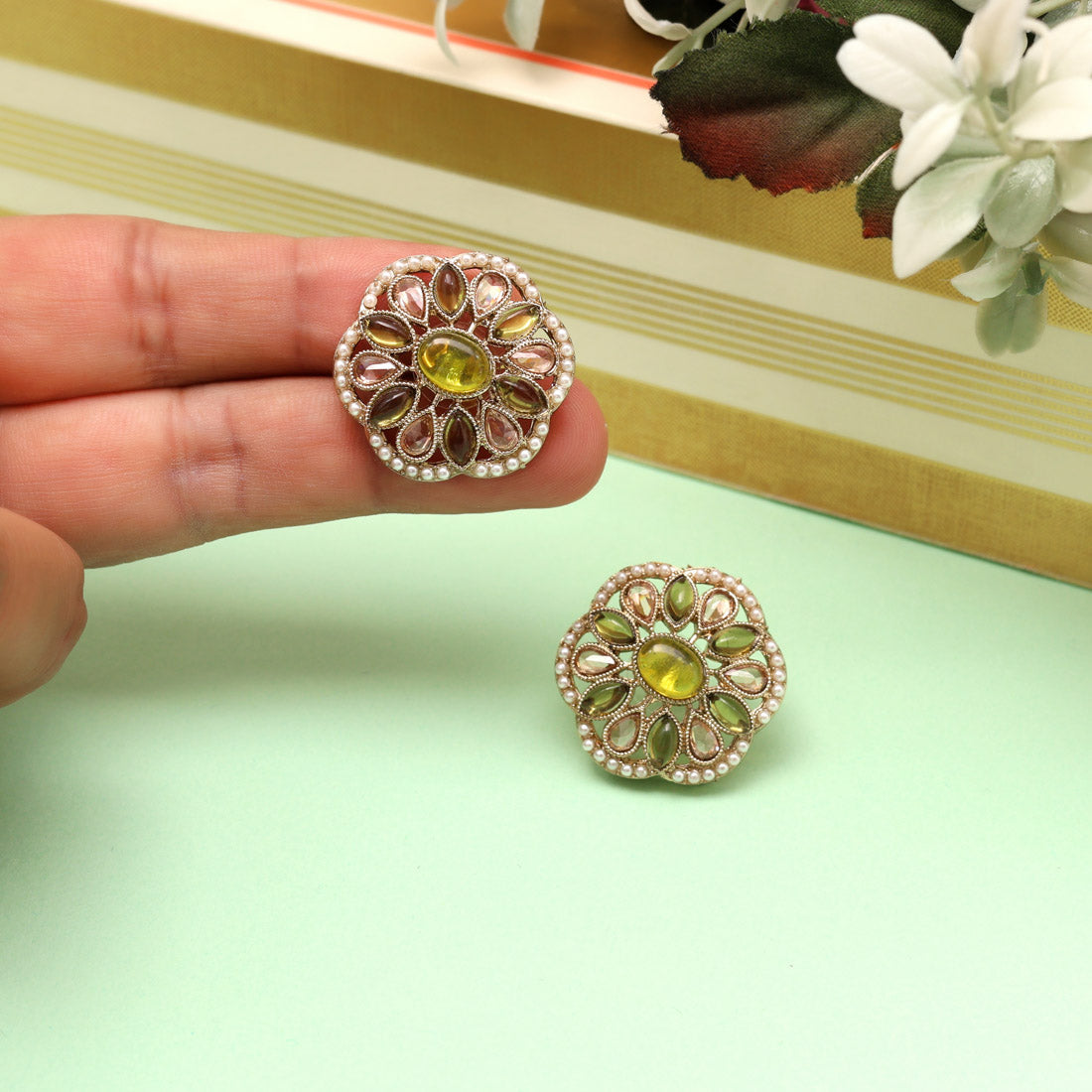 Zesty Pista Green Color Tops Stud Earrings