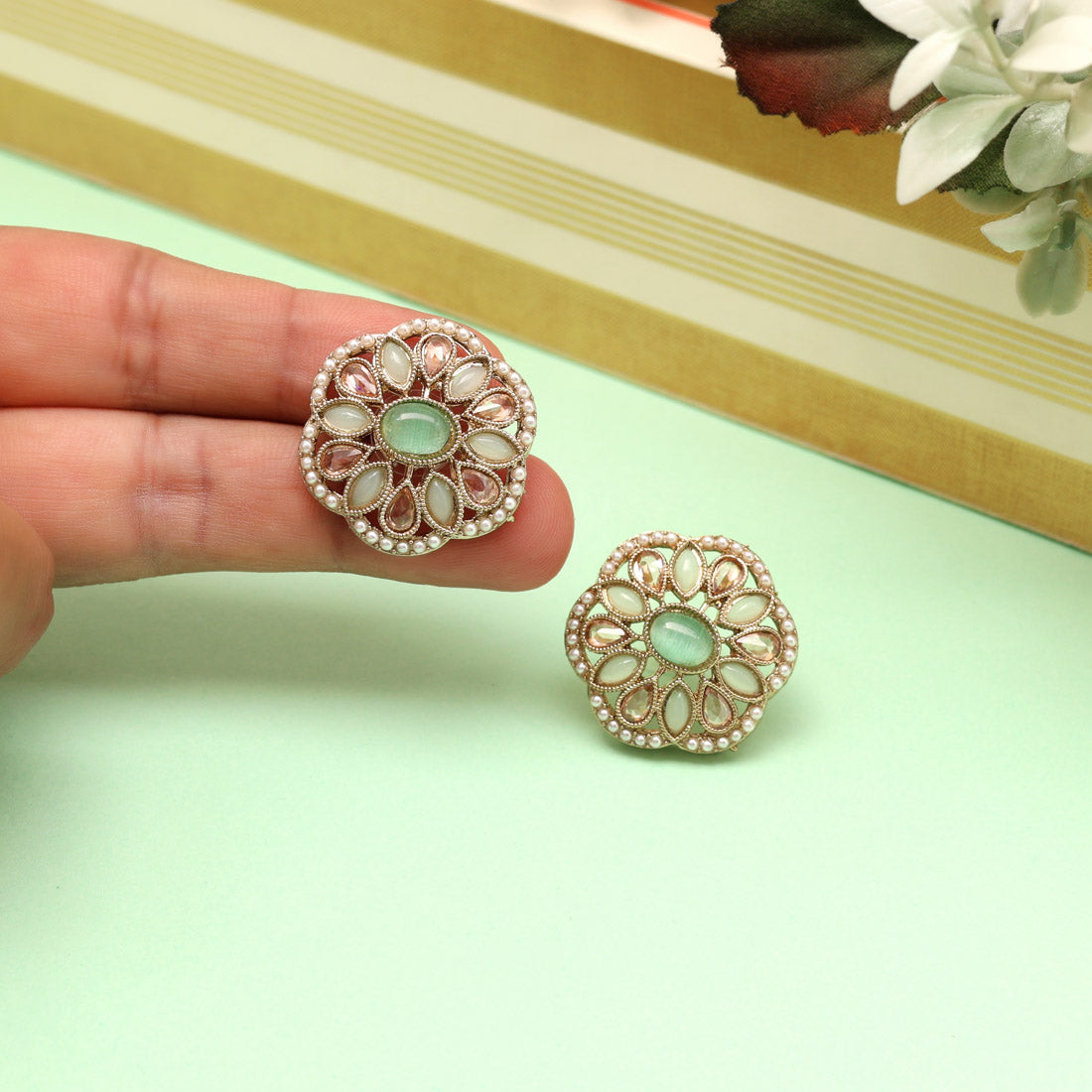 Zesty Pista Green Color Tops Stud Earrings