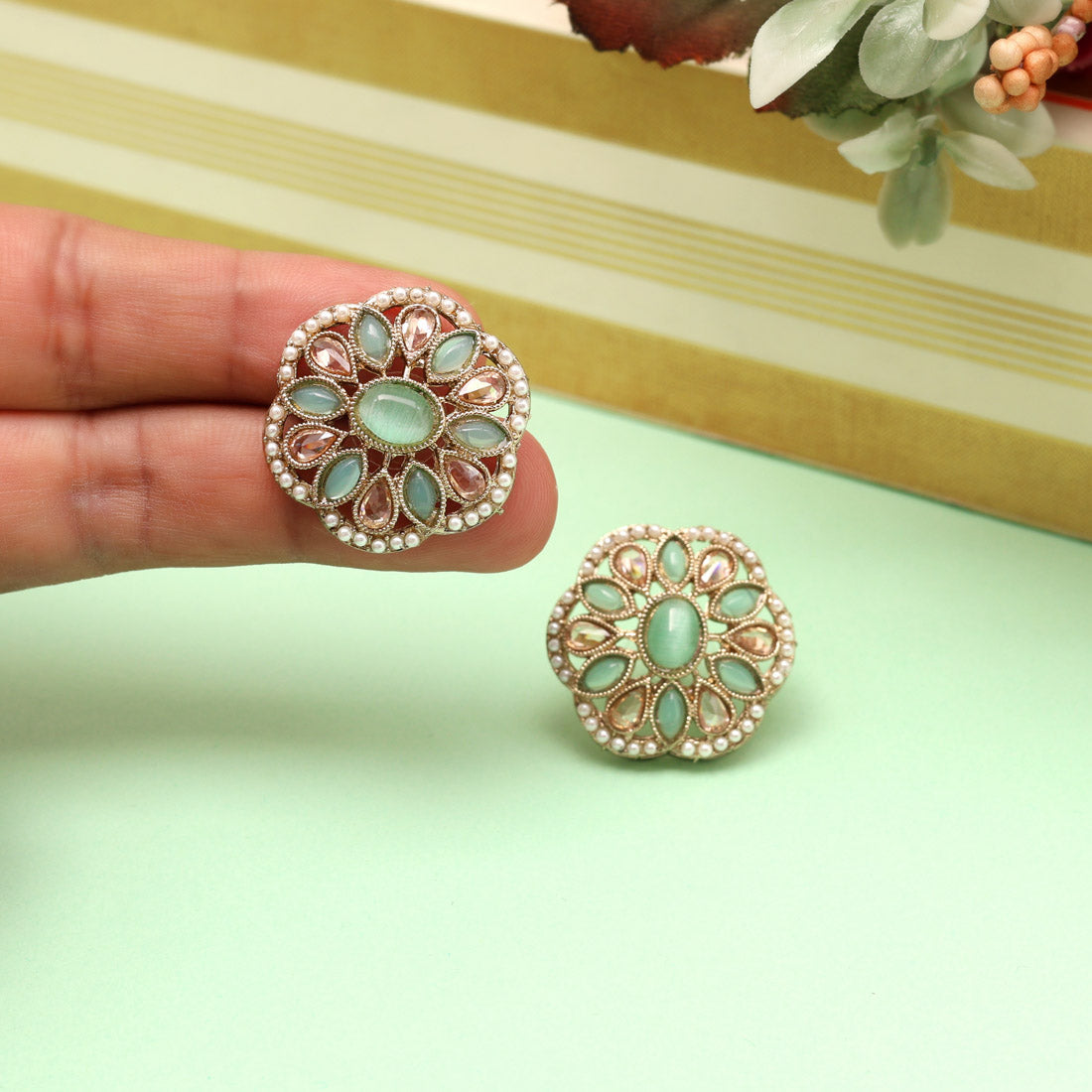 Zesty Pista Green Color Tops Stud Earrings