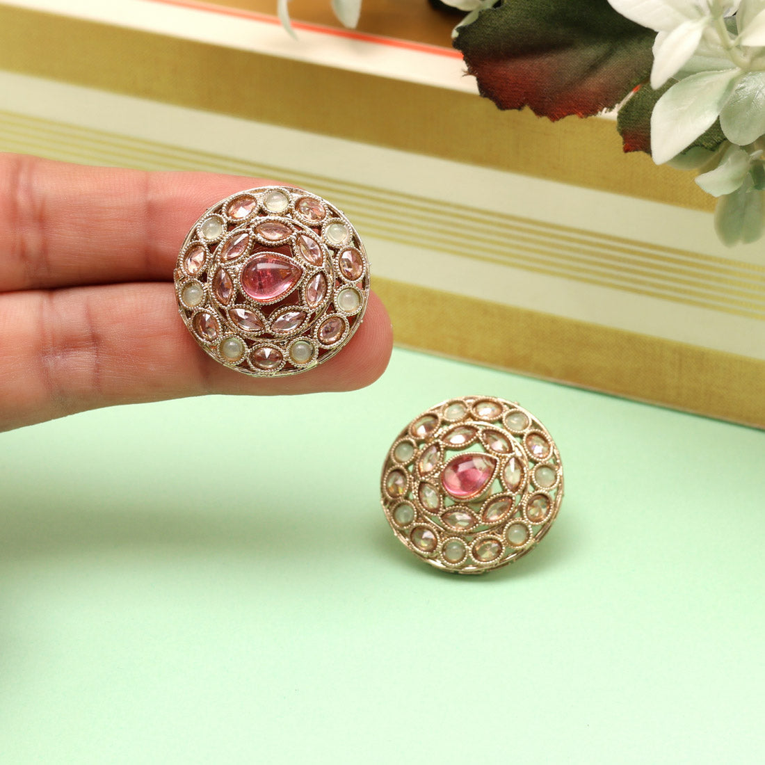 Rose Pink Color Tops Stud Earrings