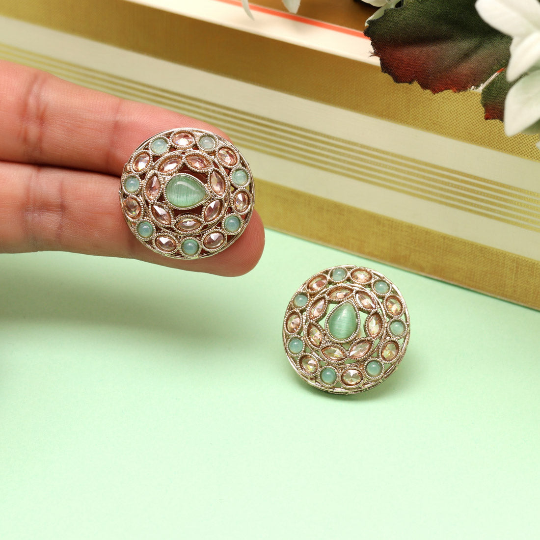 Rose Pink Color Tops Stud Earrings