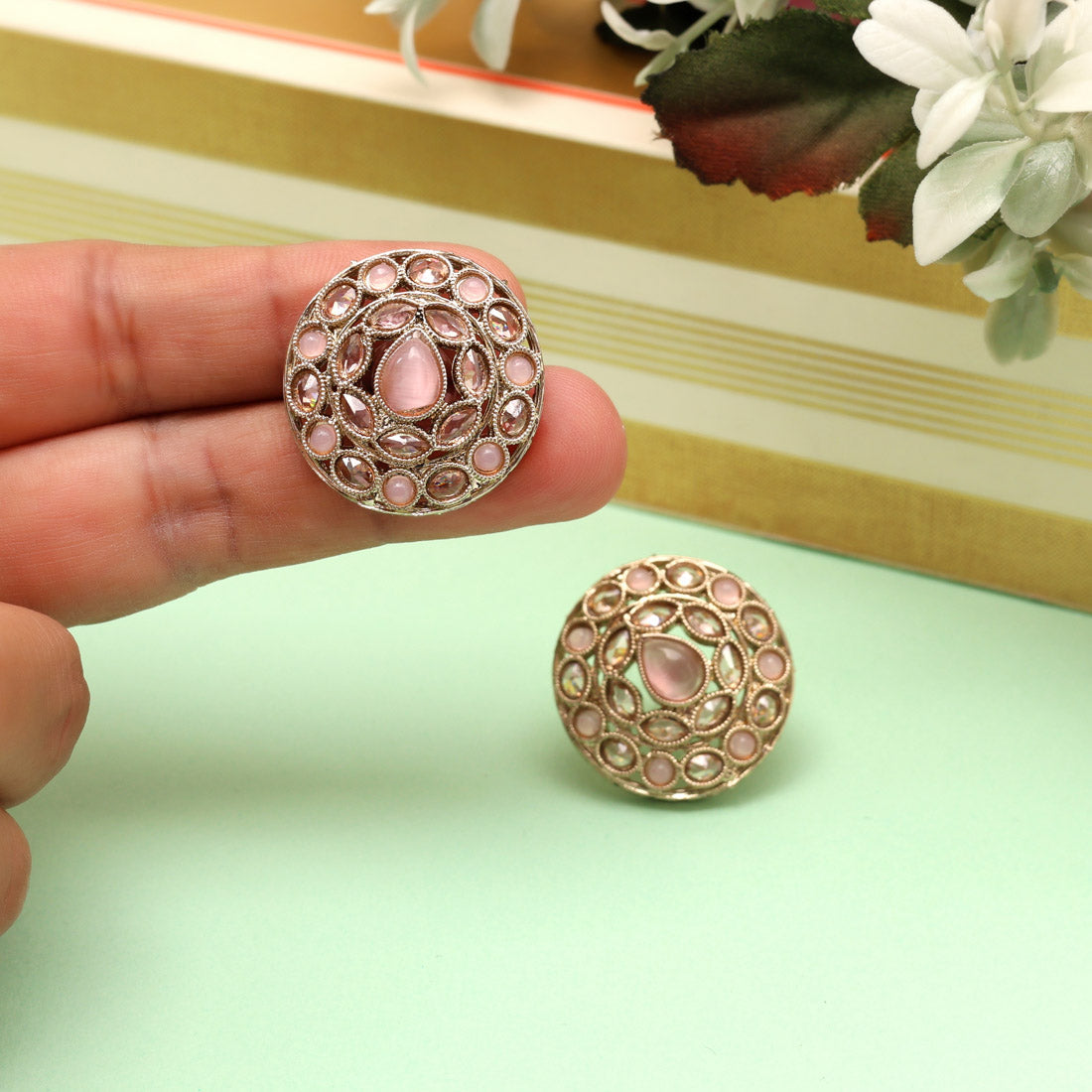 Rose Pink Color Tops Stud Earrings