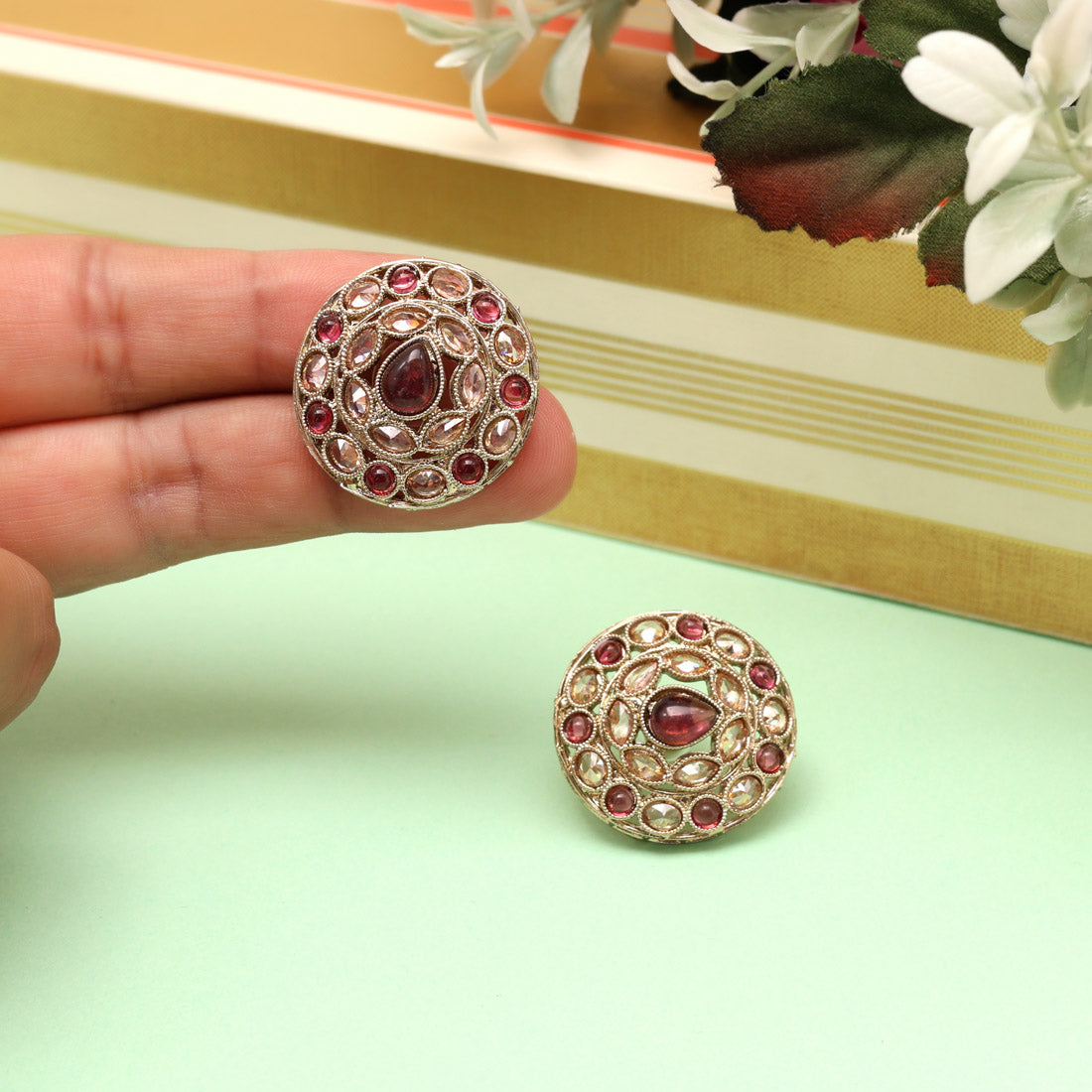 Rose Pink Color Tops Stud Earrings