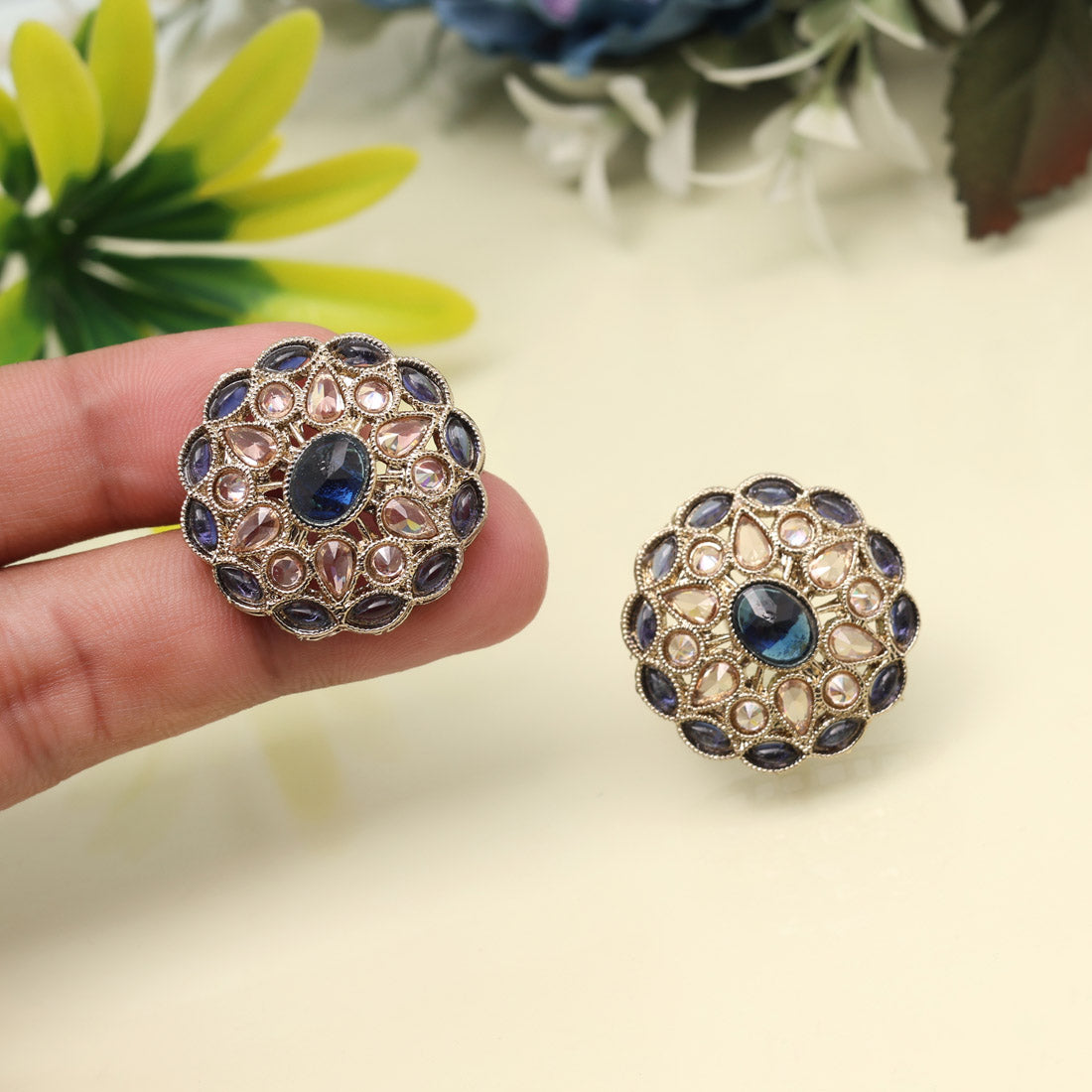 Cool Blue Color Tops Stud Earrings