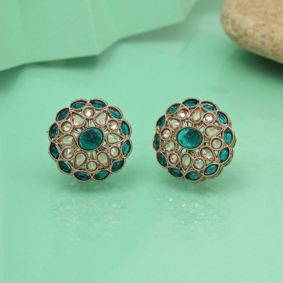 Breezy Firozi Color Tops Stud Earrings