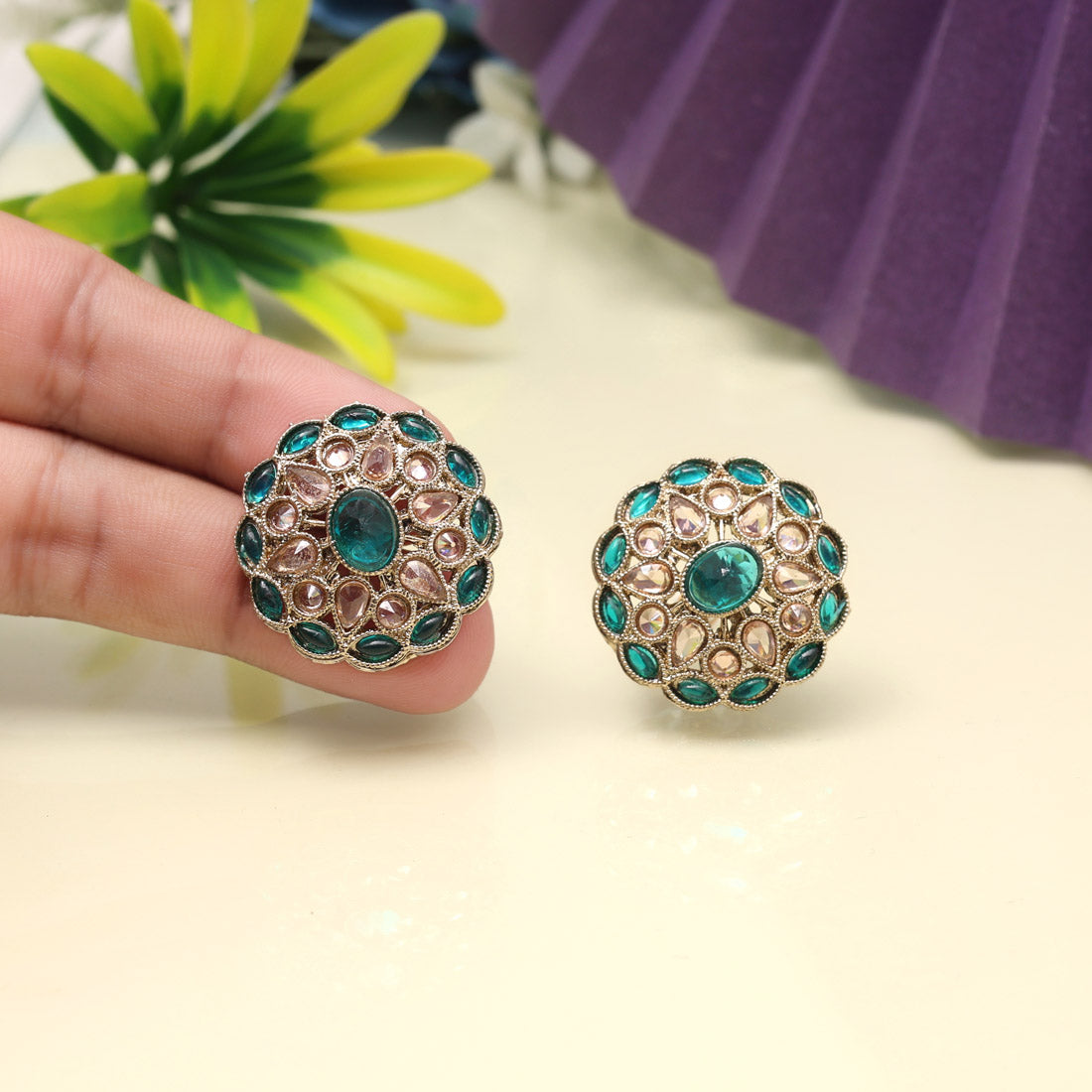 Breezy Firozi Color Tops Stud Earrings