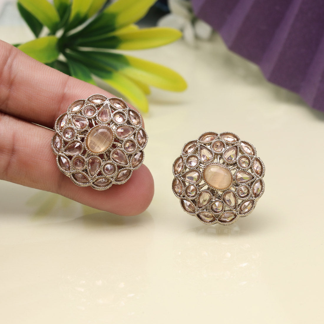 Radiant Gold Color Tops Stud Earrings