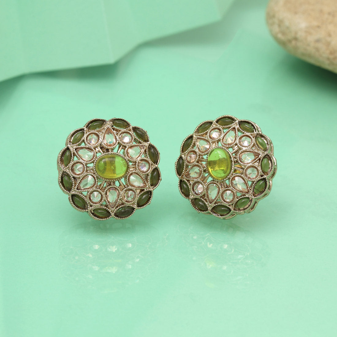 Elegant Mehandi Green Color Tops Stud Earrings