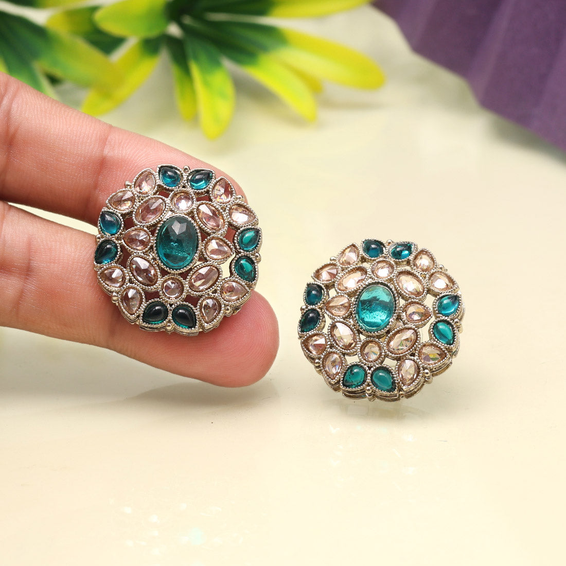 Glossy Firozi Color Tops Stud Earrings