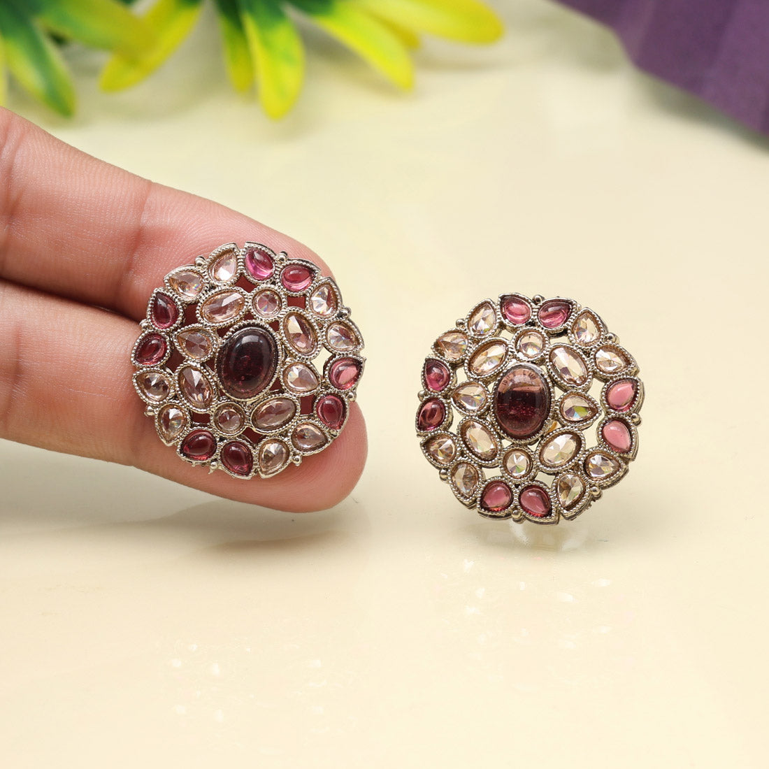Regal Purple Color Tops Stud Earrings