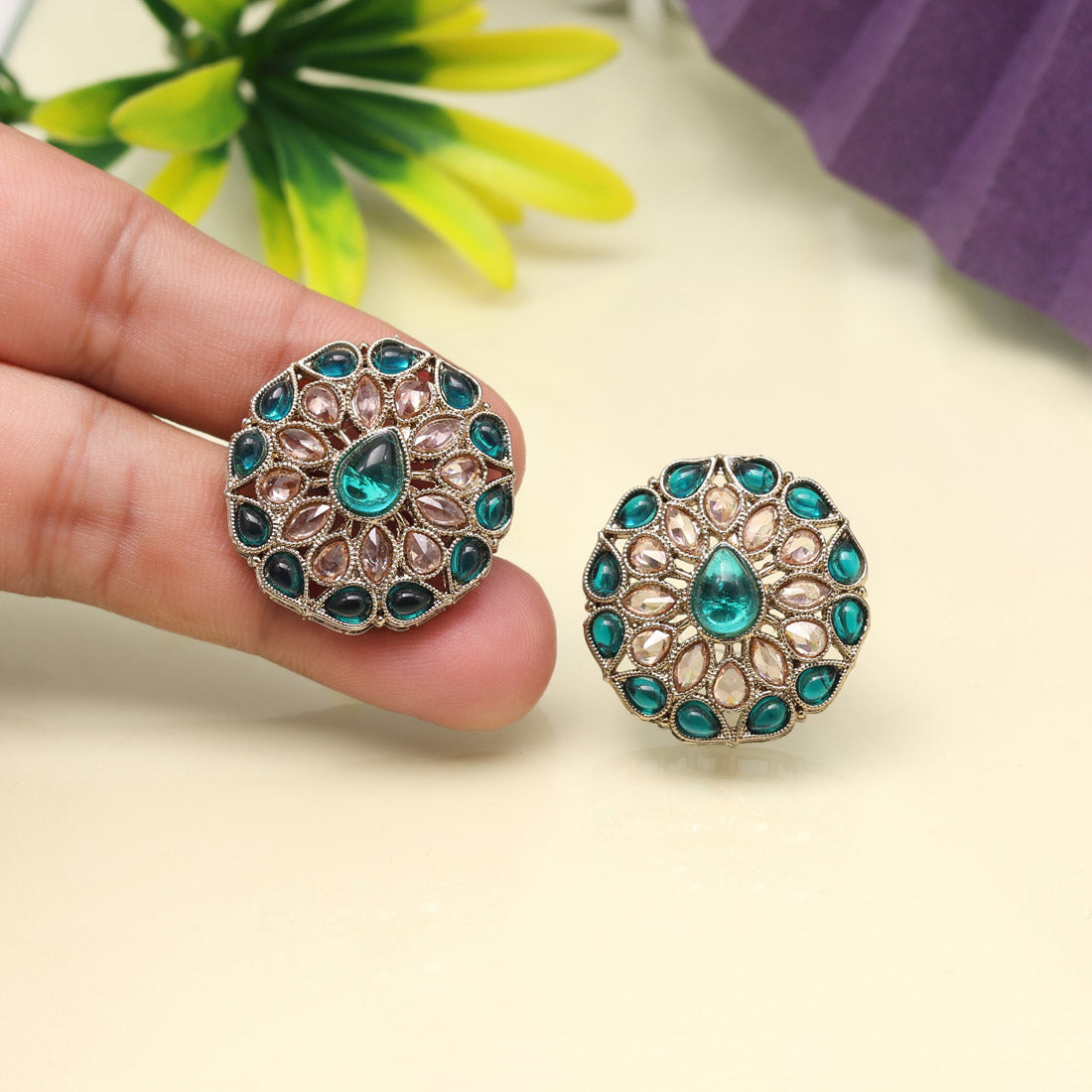 Shimmer Firozi Color Tops Stud Earrings