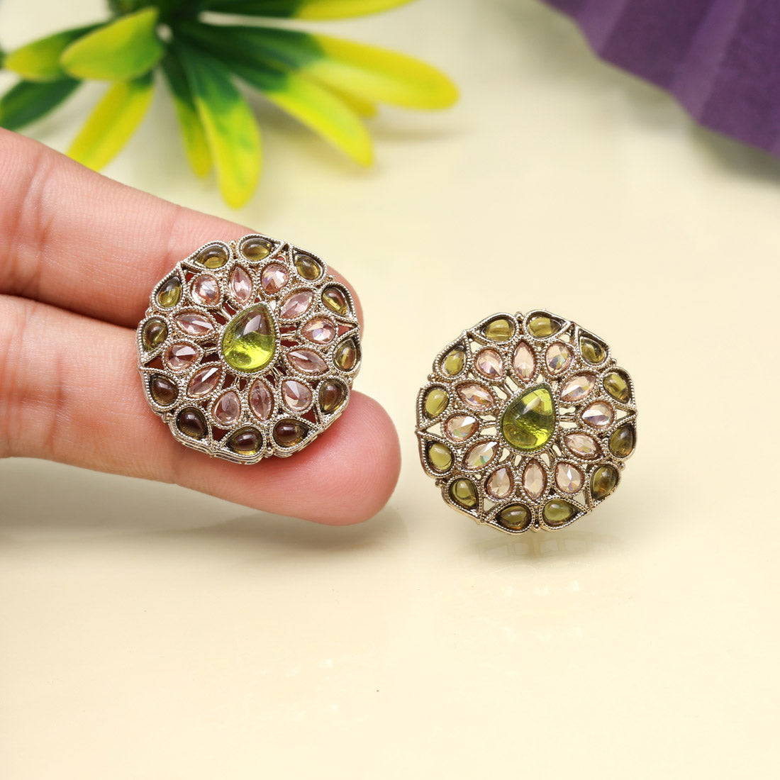 Graceful Mehandi Green Color Tops Stud Earrings