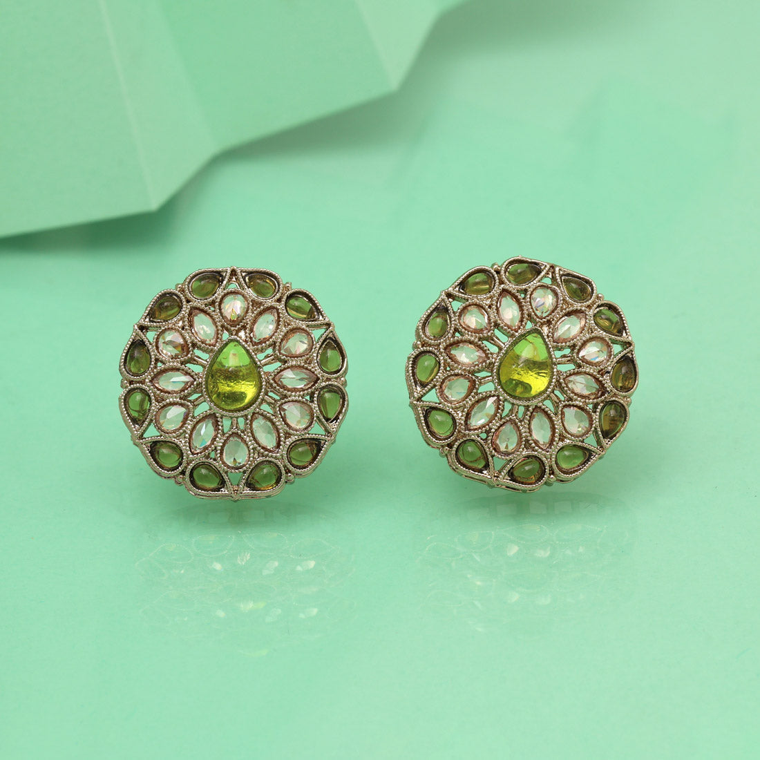 Graceful Mehandi Green Color Tops Stud Earrings
