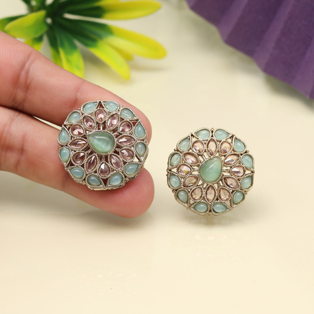 Mint Pista Green Color Tops Stud Earrings