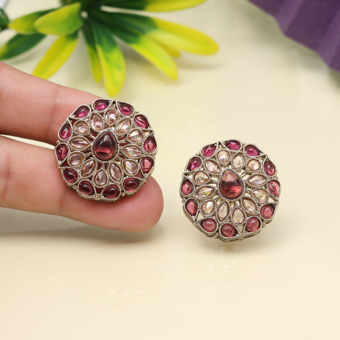 Dazzling Purple Color Tops Stud Earrings