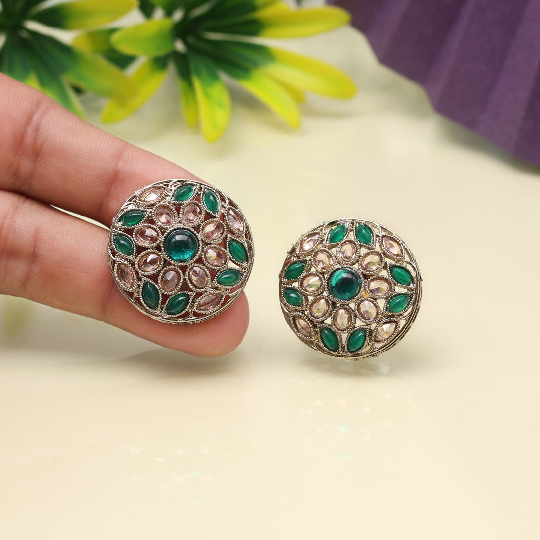 Lime Green Color Tops Stud Earrings