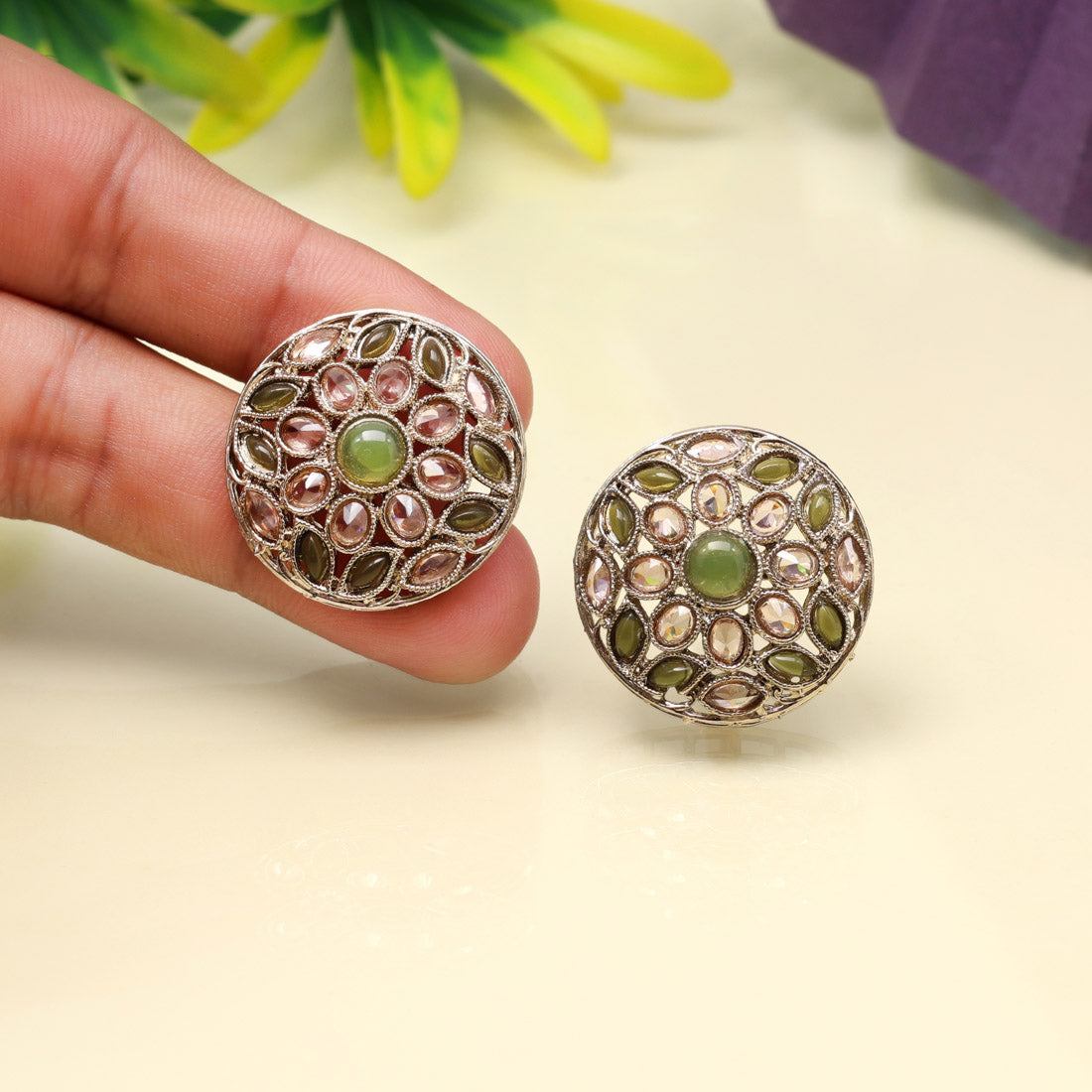 Traditional Mehandi Green Color Tops Stud Earrings