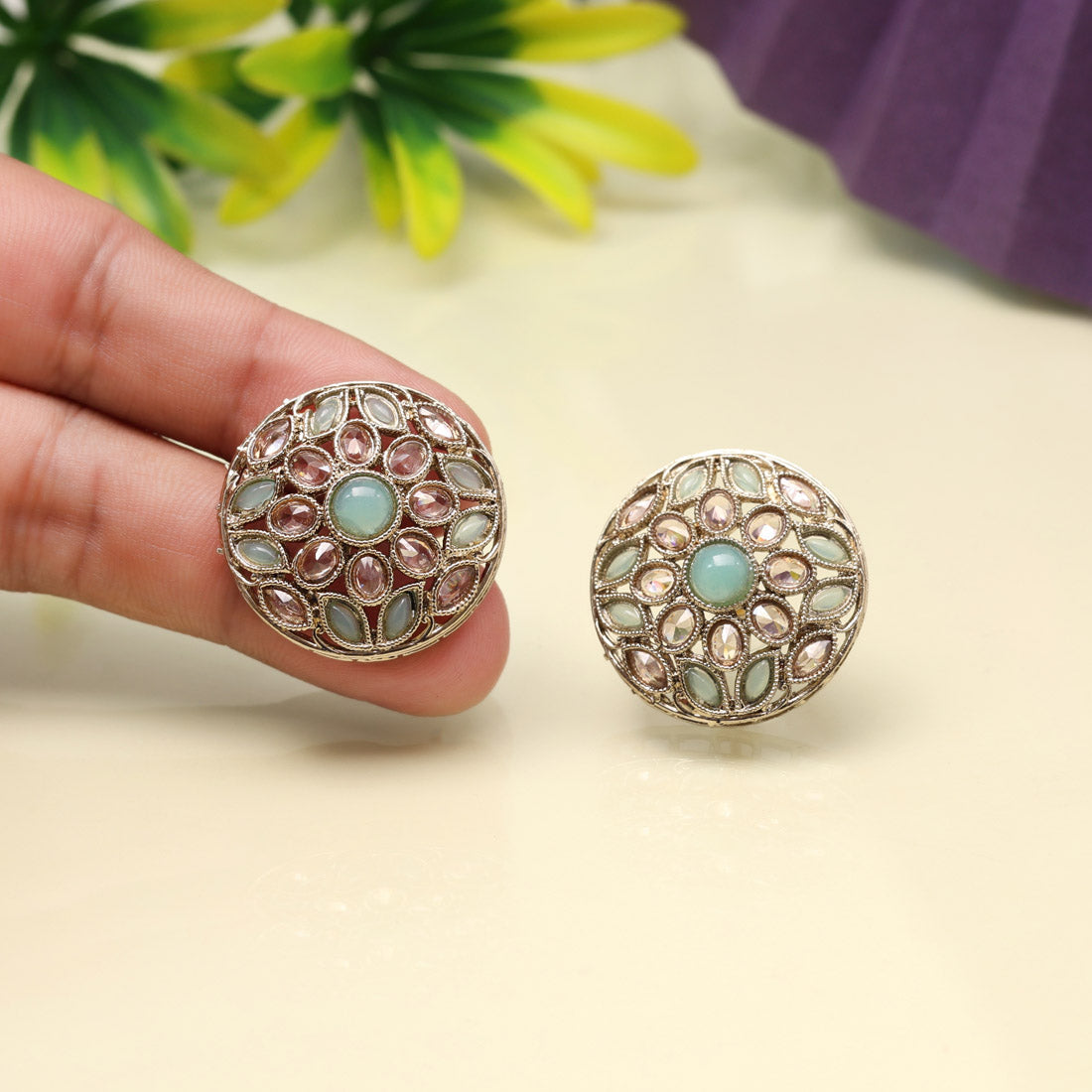 Soft Sky Blue Color Tops Stud Earrings