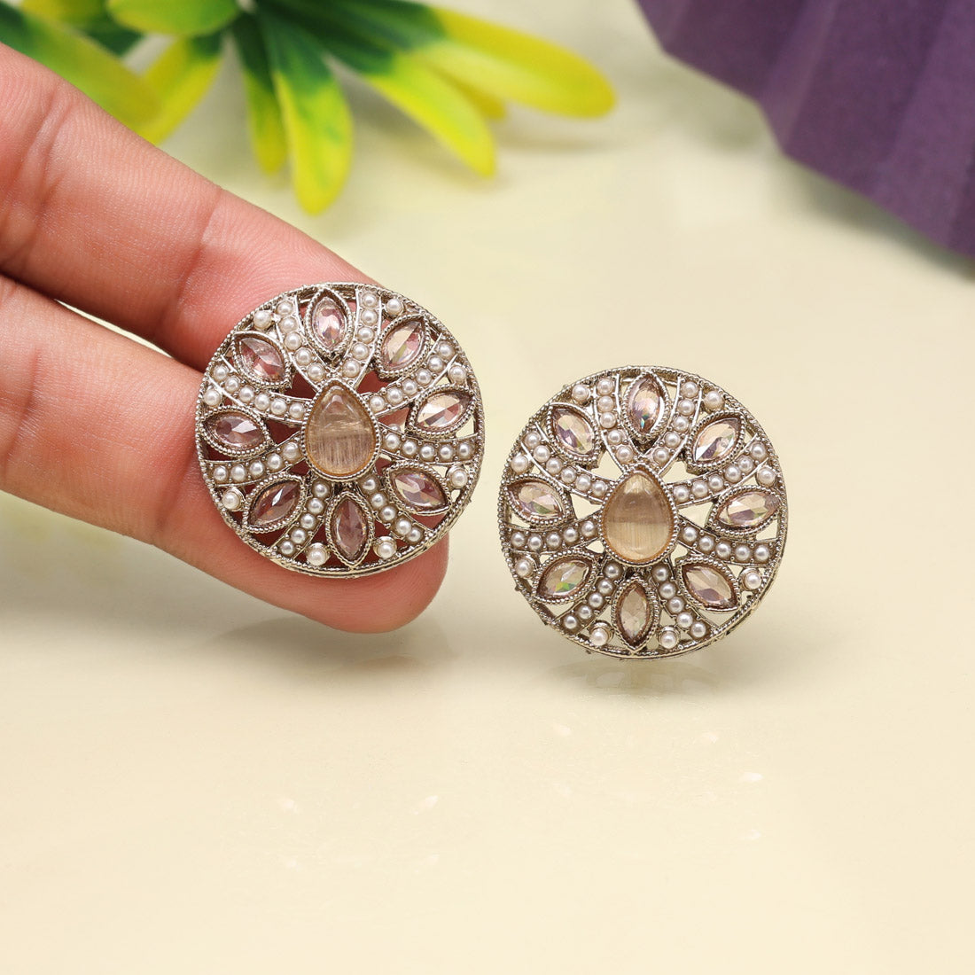 Sparkling Gold Color Tops Stud Earrings
