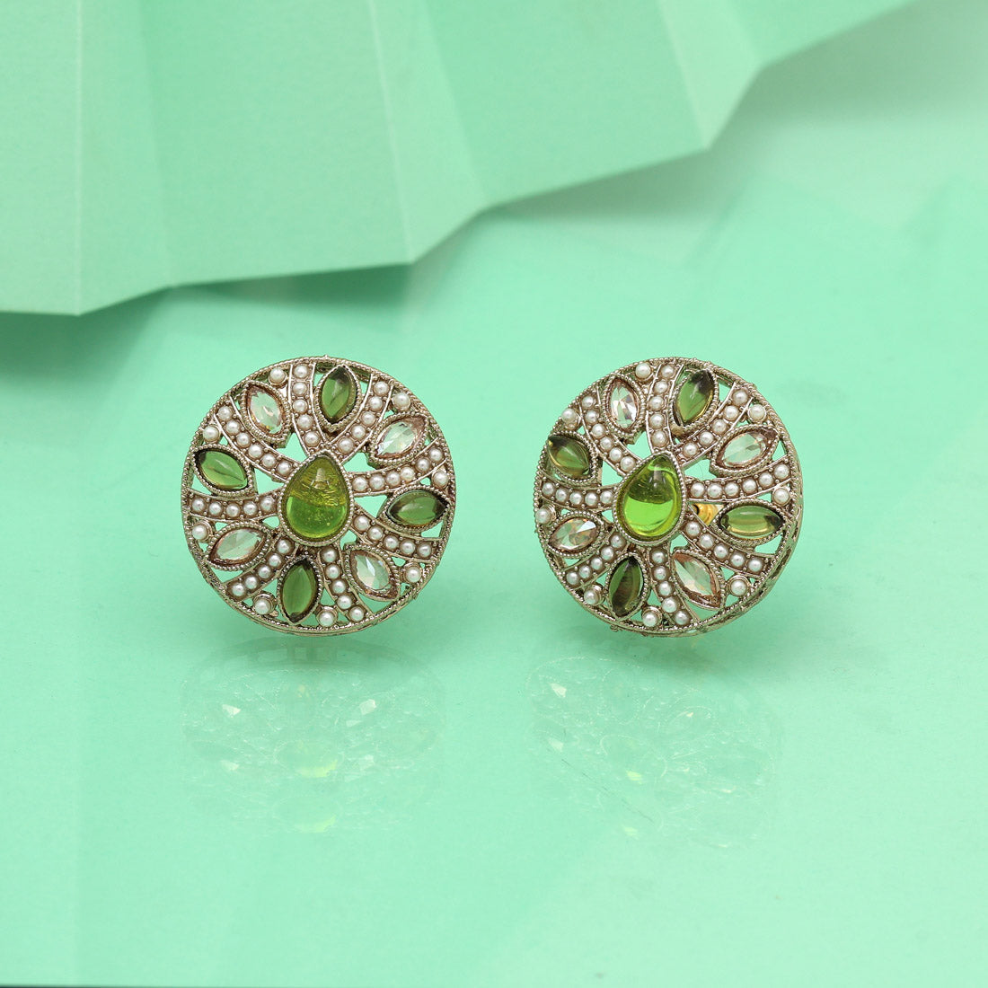 Subtle Mehandi Green Color Tops Stud Earrings