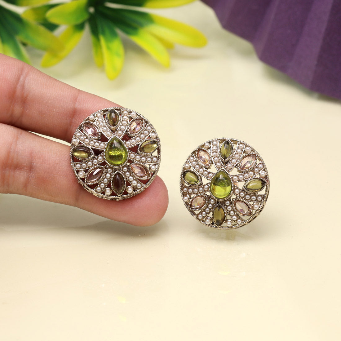 Subtle Mehandi Green Color Tops Stud Earrings