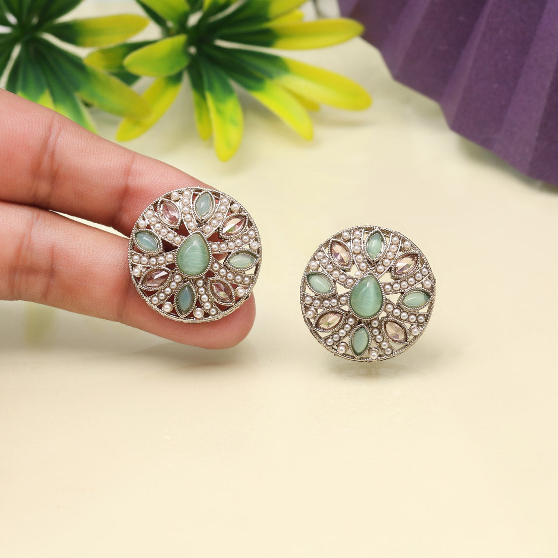 Dewy Pista Green Color Tops Stud Earrings