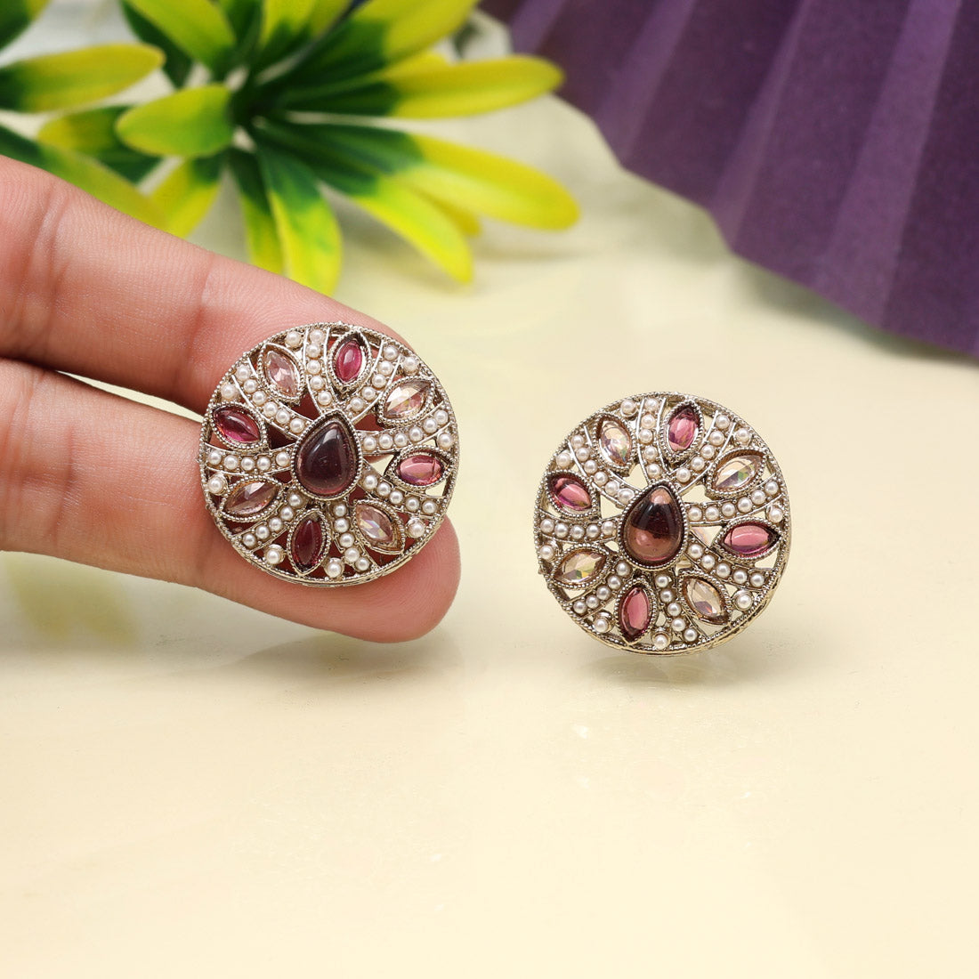 Royal Purple Color Tops Stud Earrings