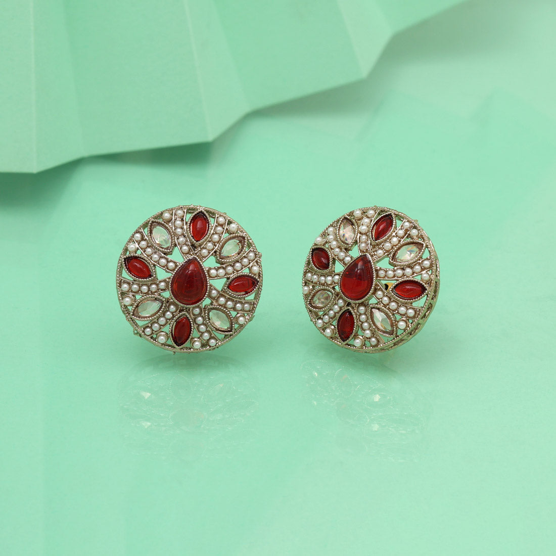 Cherry Red Color Tops Stud Earrings