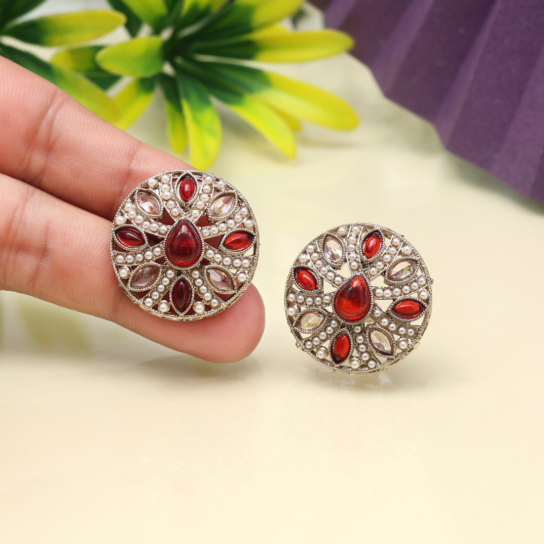 Cherry Red Color Tops Stud Earrings