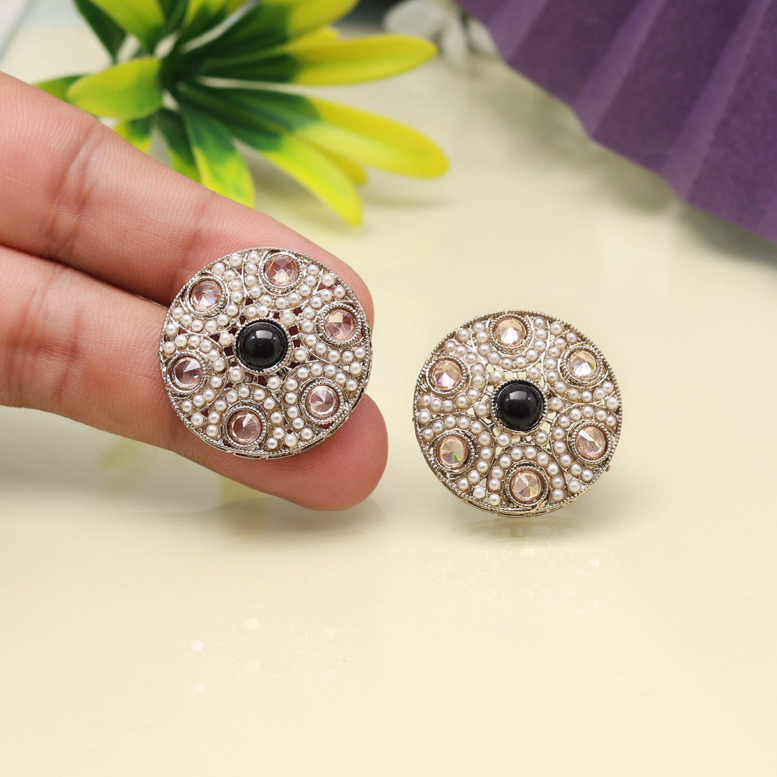 Matte Black Color Tops Stud Earrings