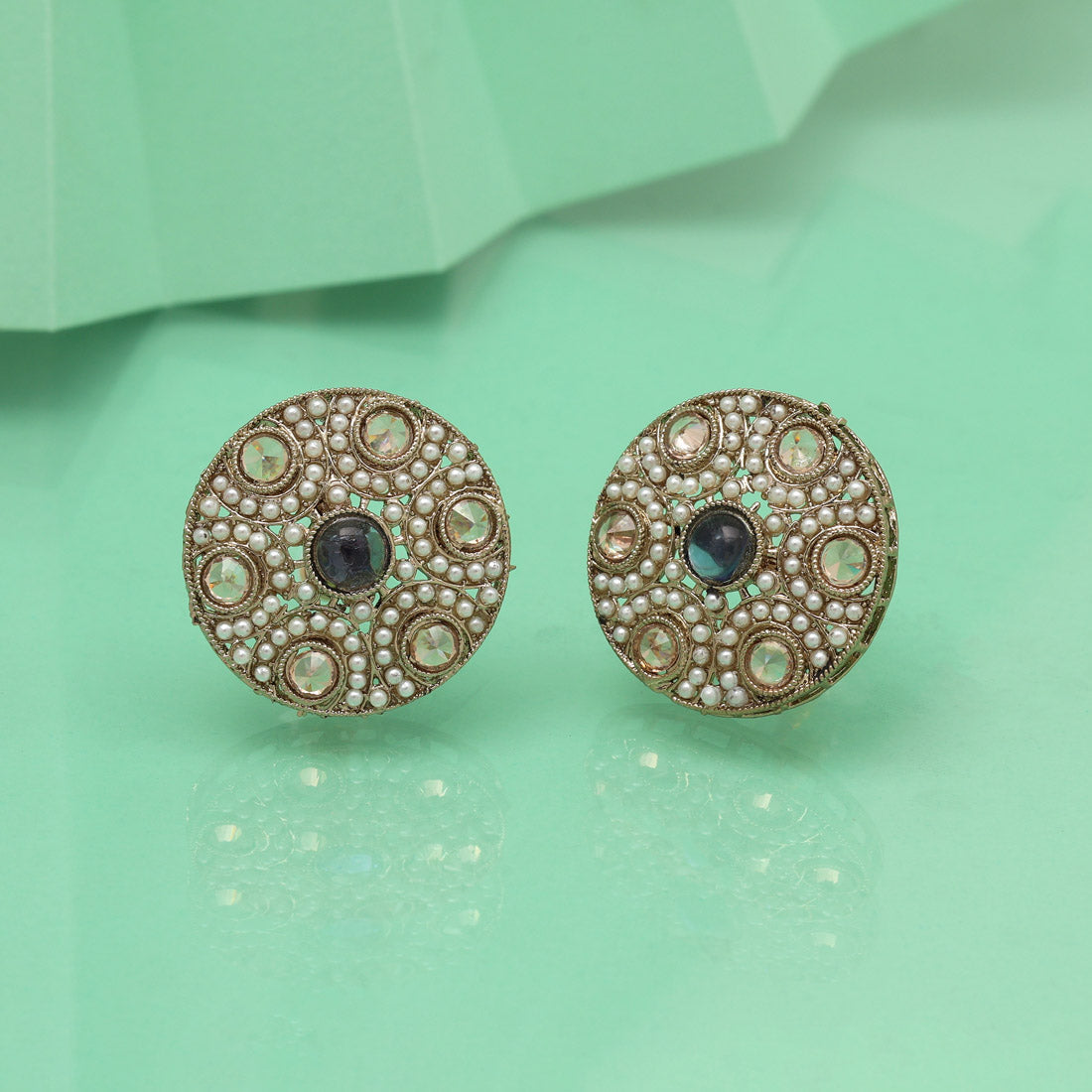 Glossy Blue Color Tops Stud Earrings