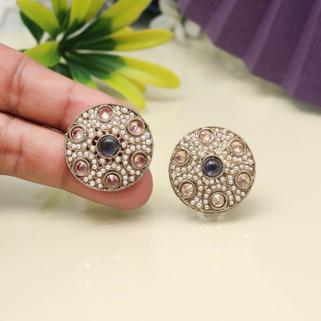 Glossy Blue Color Tops Stud Earrings