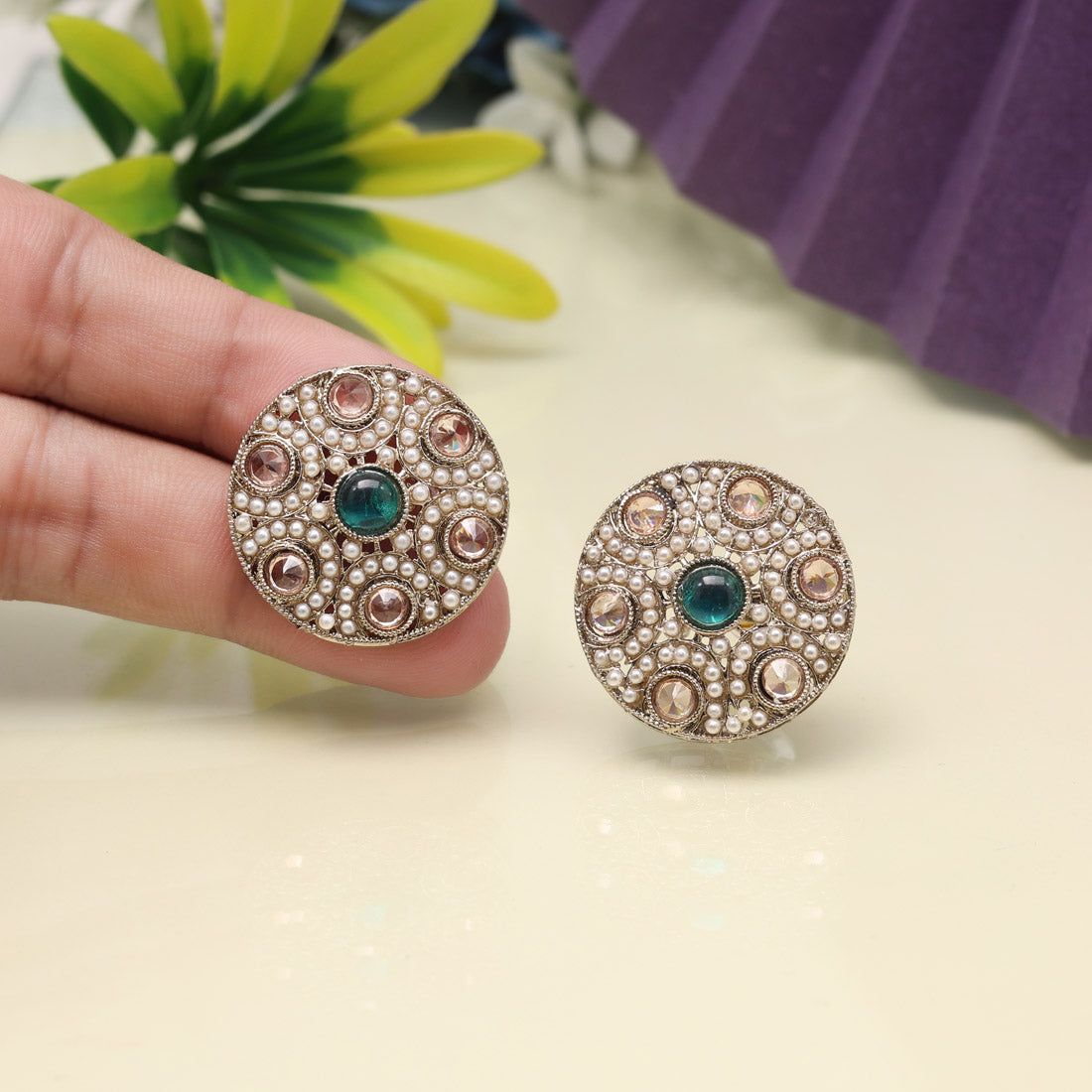 Teal Firozi Color Tops Stud Earrings
