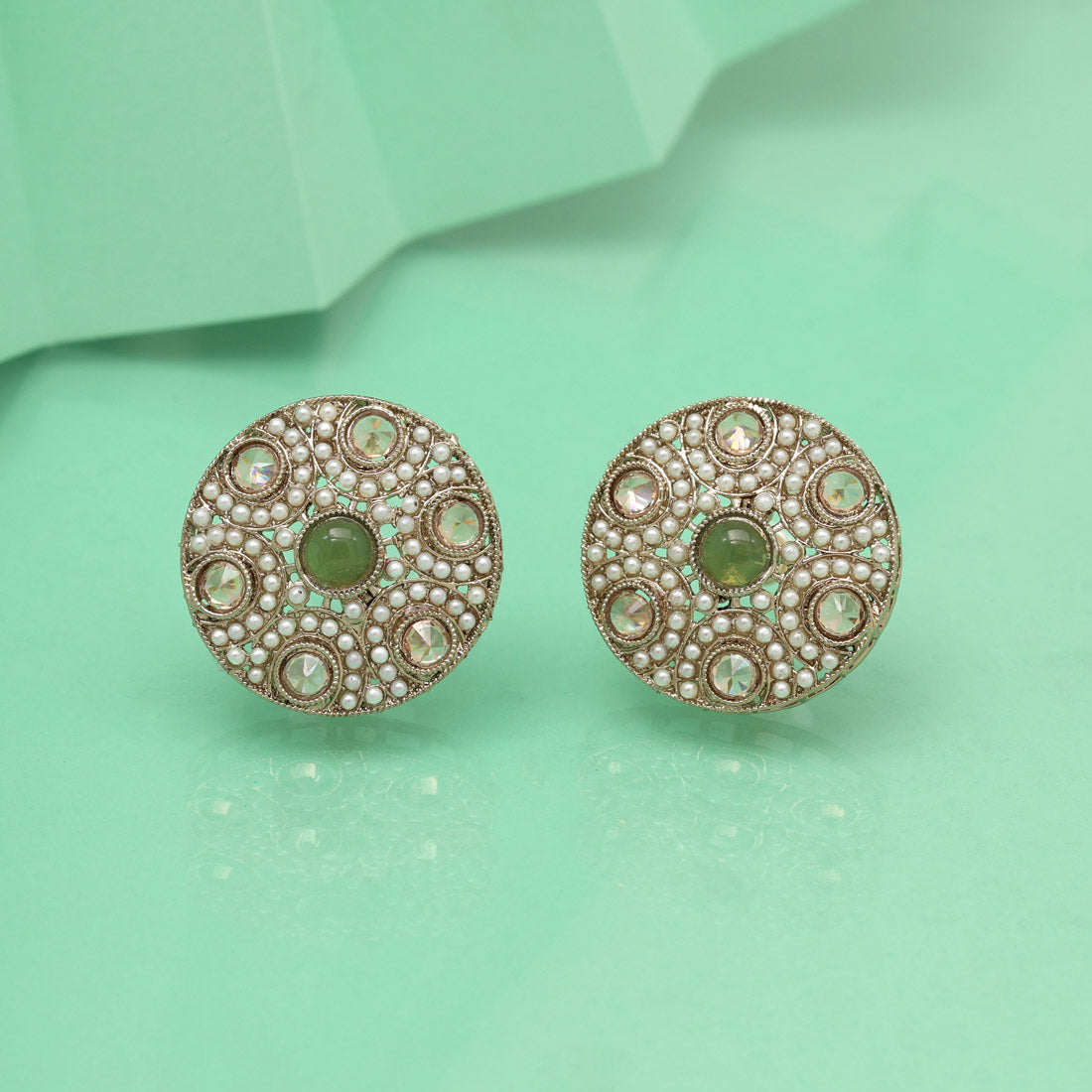 Earthy Mehandi Green Color Tops Stud Earrings
