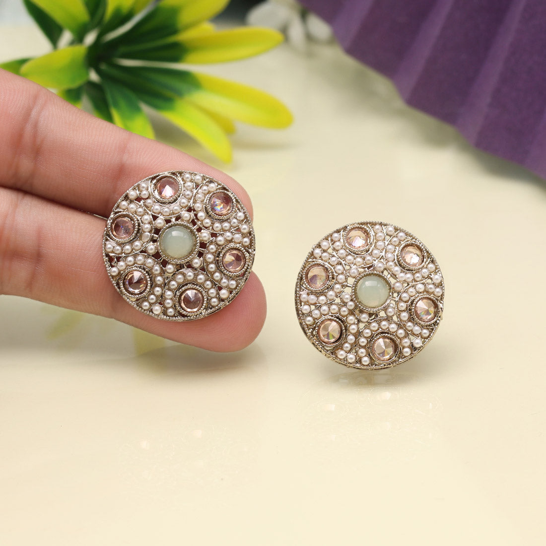 Serene Pista Green Color Tops Stud Earrings