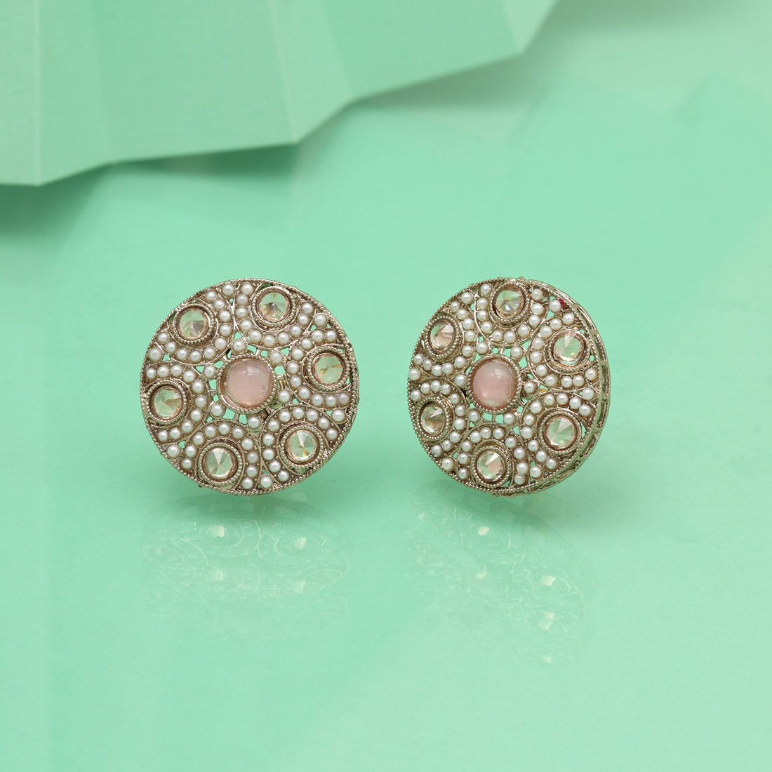 Romantic Pink Color Tops Stud Earrings