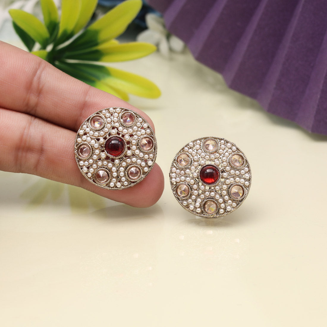 Passion Red Color Tops Stud Earrings