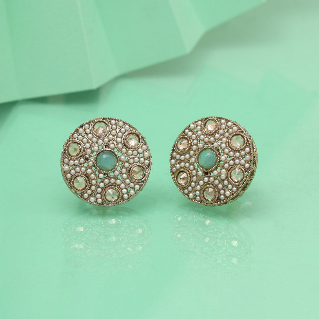 Crystal Sky Blue Color Tops Stud Earrings