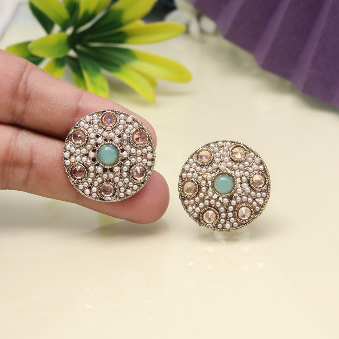 Crystal Sky Blue Color Tops Stud Earrings