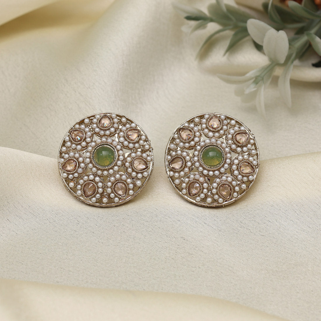Subtle Mehandi Green Color Tops Stud Earrings
