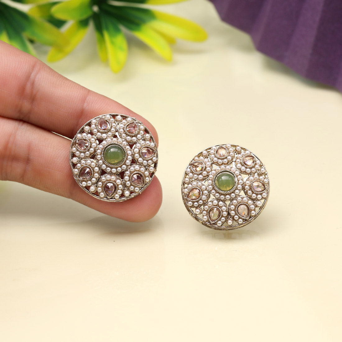 Subtle Mehandi Green Color Tops Stud Earrings