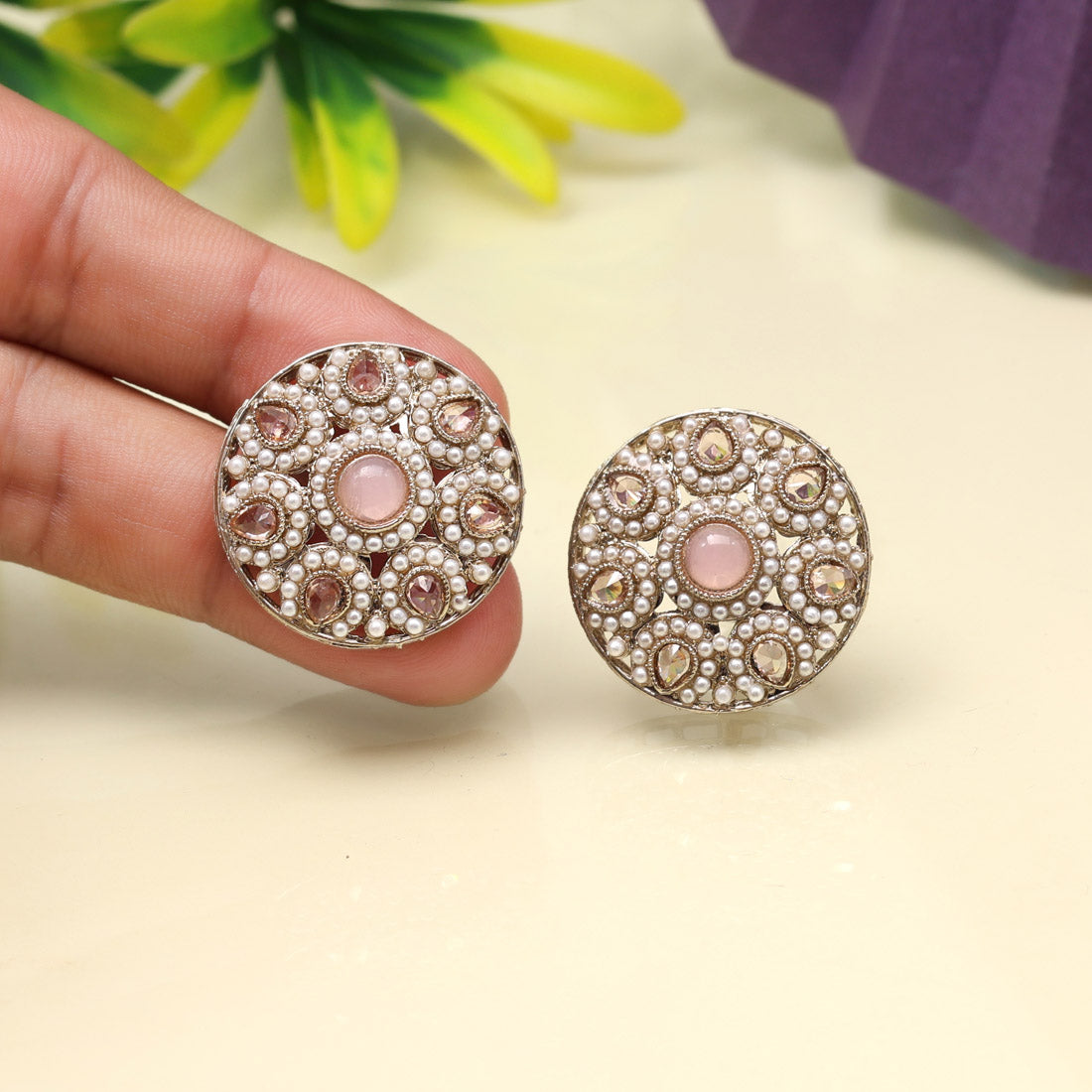 Candy Pink Color Tops Stud Earrings