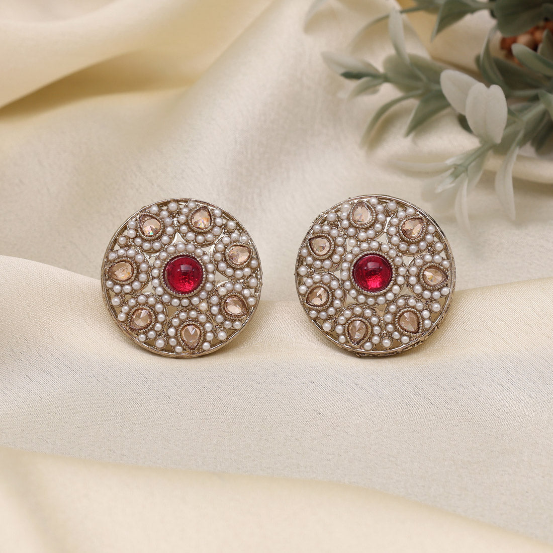 Flame Red Color Tops Stud Earrings