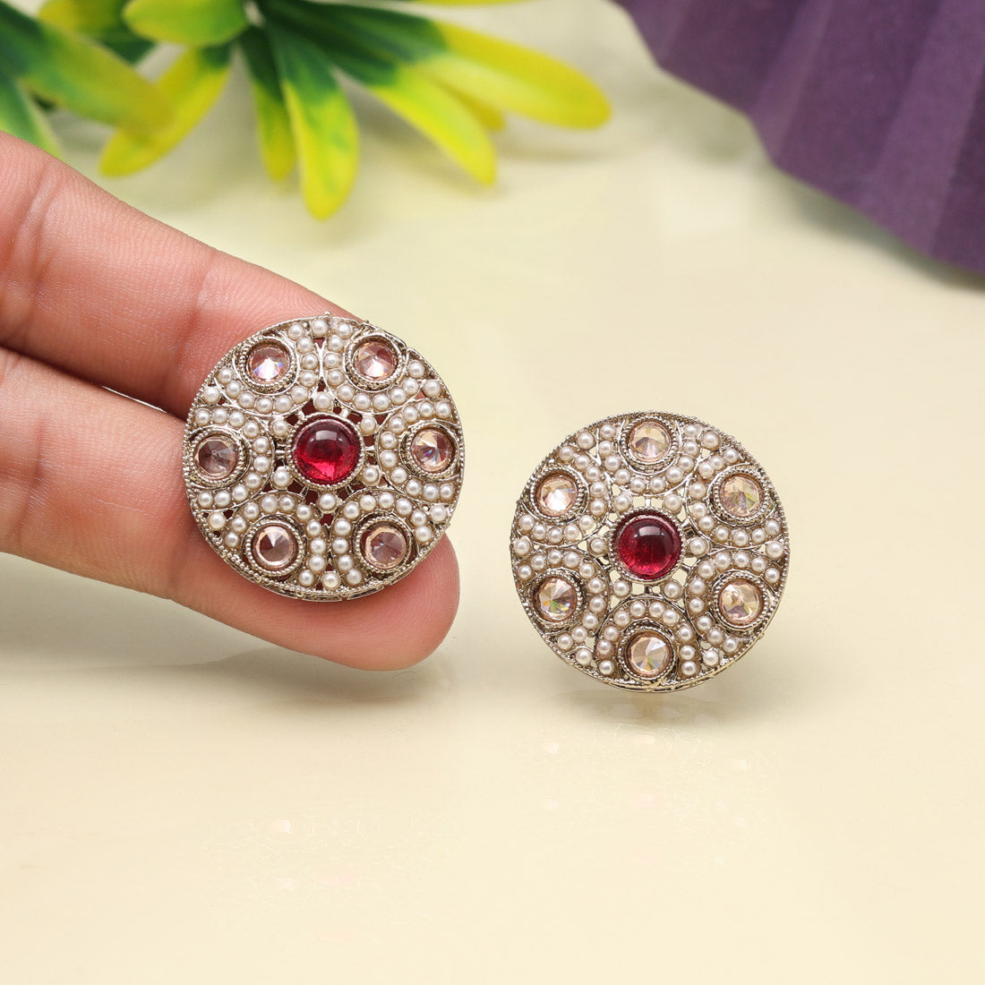 Flame Red Color Tops Stud Earrings