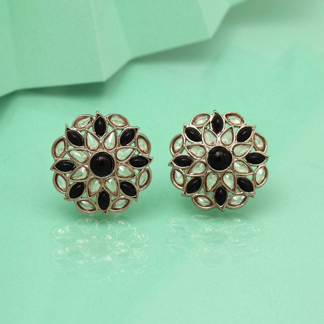 Glossy Black Color Tops Stud Earrings