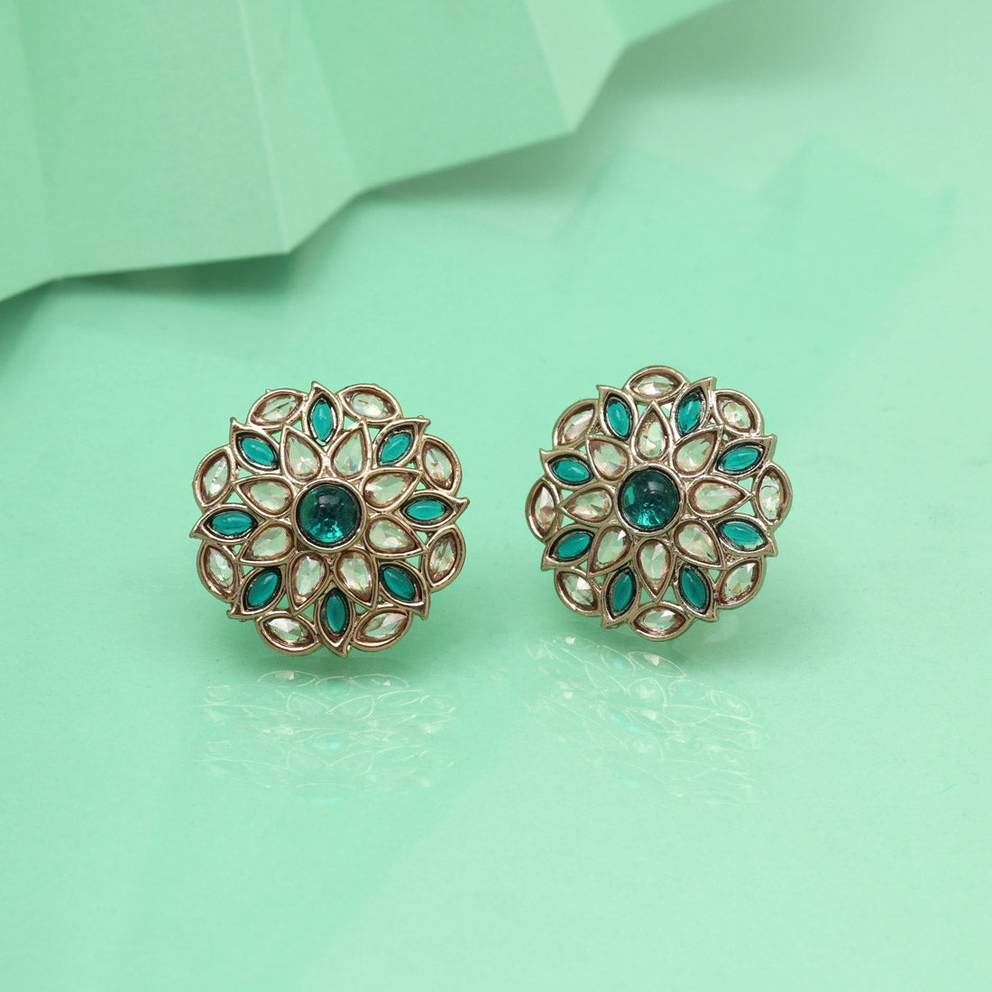 Deep Firozi Color Tops Stud Earrings