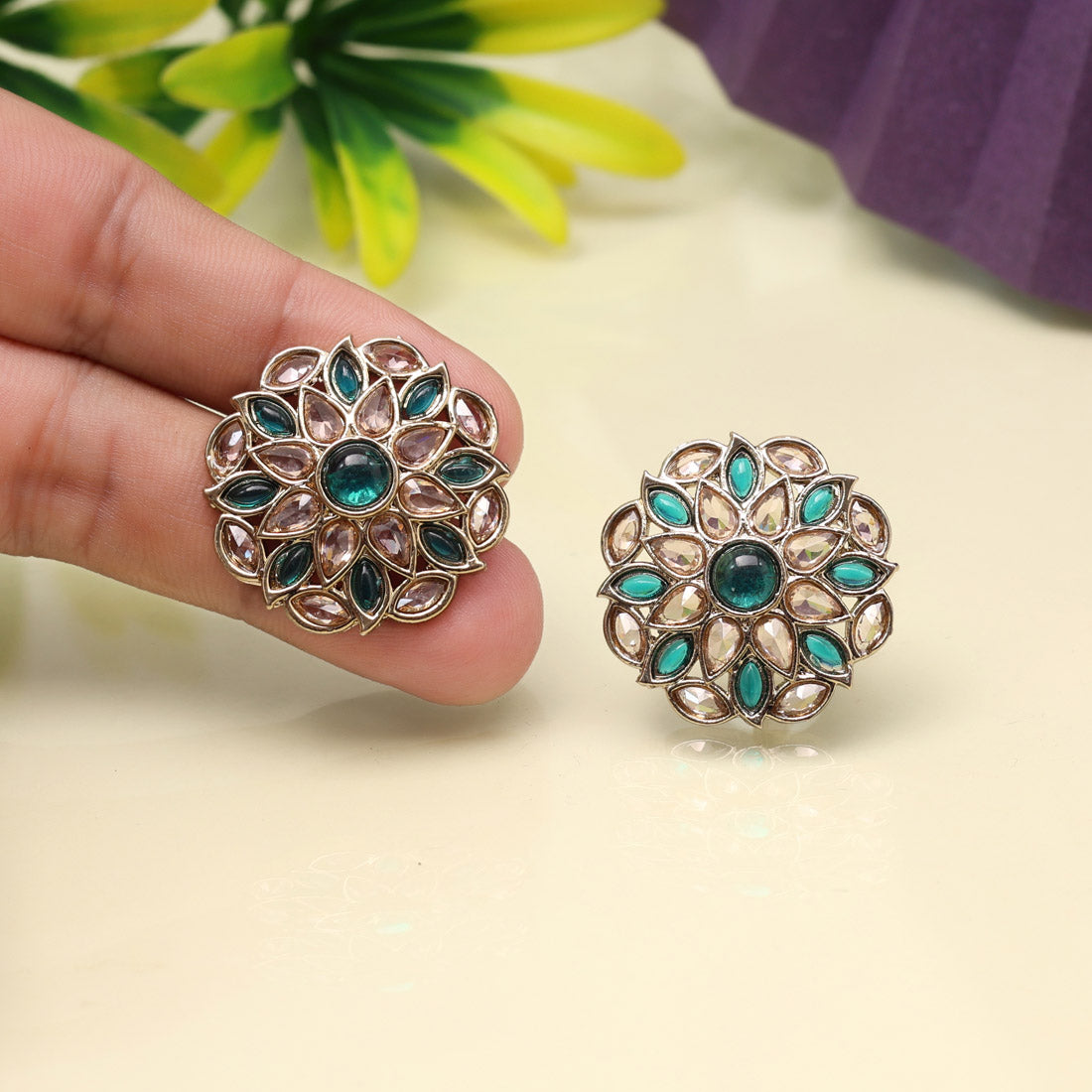 Deep Firozi Color Tops Stud Earrings