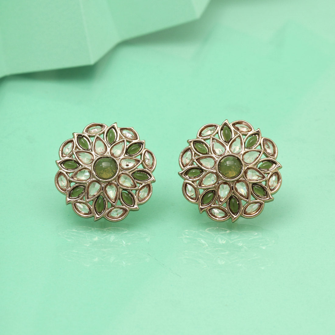 Heritage Mehandi Green Color Tops Stud Earrings